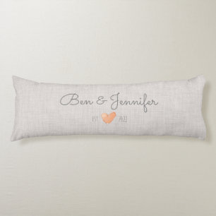 Coussins Longs Couple NAMES Orange Aquarelle Coeur Lin Amour