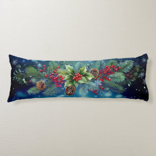 Coussins Longs Couronne de Noël pin et houx avec neige
