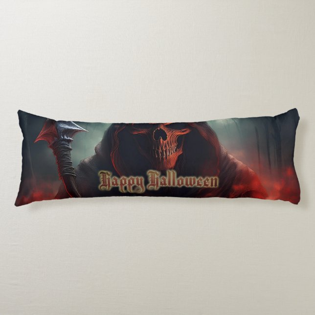 Coussins Longs Crâne de Faucheuse Halloween Art Spooky (Devant)