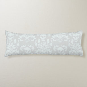 Coussins Longs Crâne flamme Damas en blanc classique sur blanc