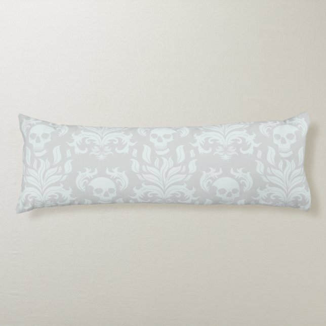 Coussins Longs Crâne flamme Damas en blanc classique sur blanc (Devant)