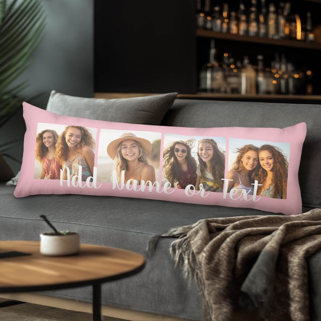 Coussins Longs Créez votre propre texte de script de collage de 4 (Custom Photo Body Pillow)