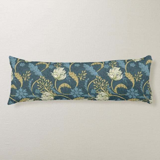 Coussins Longs Crème et Bleu Art Nouveau Floral  (Devant)
