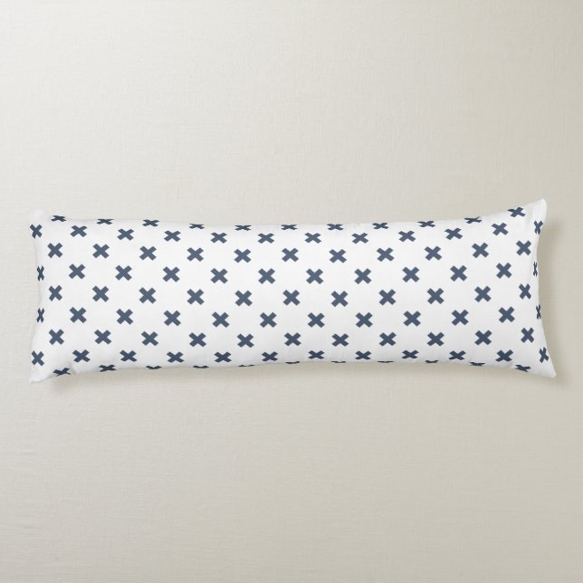 Coussins Longs Crochets bleu-gris sur blanc (Dos)