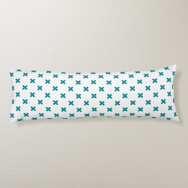 Coussins Longs Crochets turquoises sur blanc (Dos)