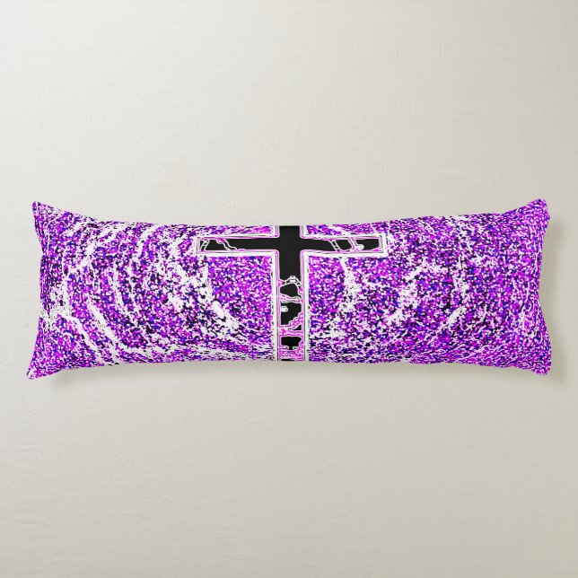 COUSSINS LONGS CROIX NOIRE ET ROSE AVEC ARRIÈRE - PLAN VIOLET (Devant)