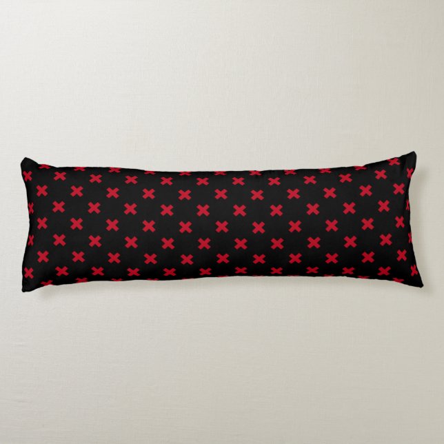 Coussins Longs Croix rouge coutures sur noir (Dos)