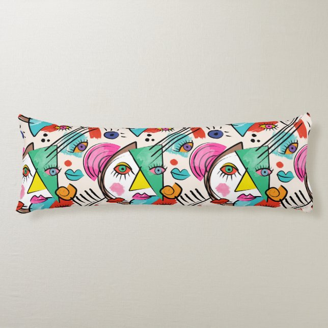 Coussins Longs Cubisme moderne Abstrait Artsy Femme Visages (Devant)