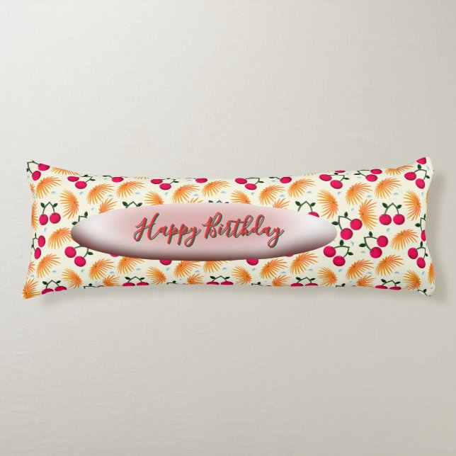 Coussins Longs Custom Orange Floral Cherry Pattern  (Devant)