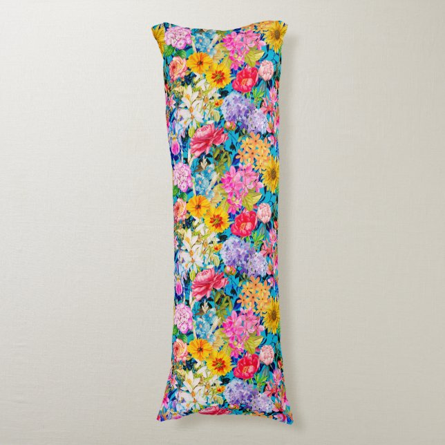 Coussins Longs Cute aqua jaune élégant motif floral (Devant (Vertical))