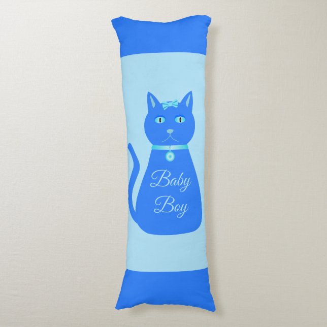 Coussins Longs Cute Blue Baby Boy Chat Personnalisé (Devant (Vertical))