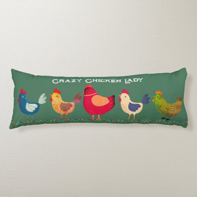 Coussins Longs Cute Boho Fou Poulets Lady Vert Coloré (Devant)