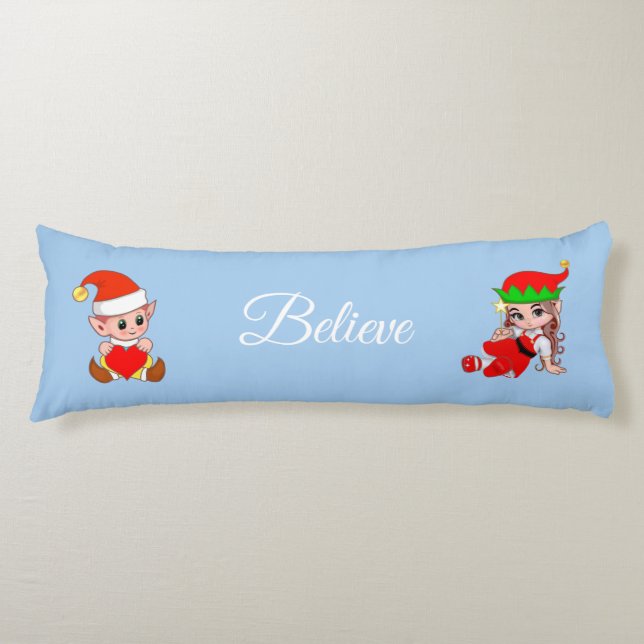 Coussins Longs Cute Elf & Fairy sur oreiller corps bleu clair (Devant)