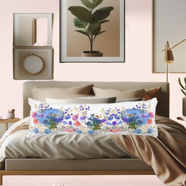 Coussins Longs Cute Fall Citrouille Pastel Blue Botanical Aquarel (Cute Fall Pumpkin Pastel Blue Botanical Watercolor Body Pillow)