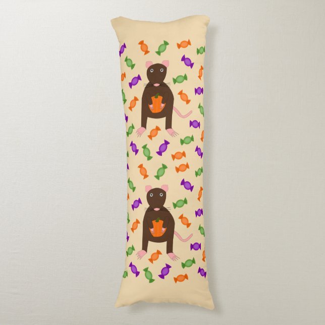 Coussins Longs Cute Halloween Rat et Citrouille (Devant (Vertical))