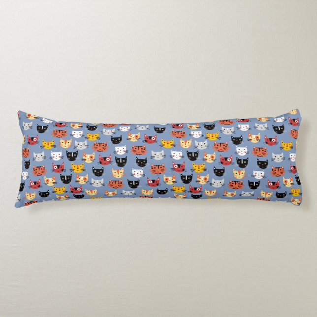 Coussins Longs Cute Kitty Chat Motif bleu (Devant)