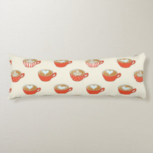 Coussins Longs Cute Latte Art dans le Motif de Mugs de café rouge