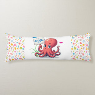 Coussins Longs Cute, poulpe caricaturale avec poisson