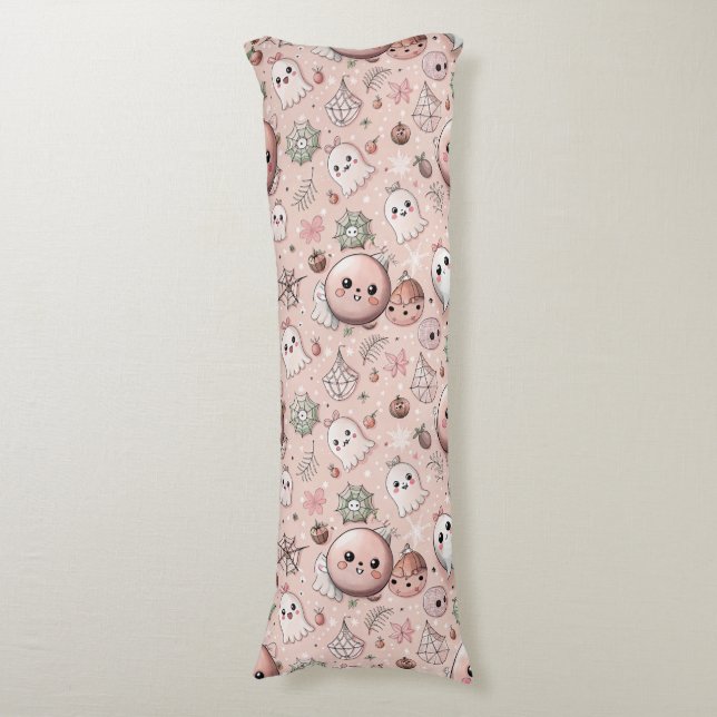 Coussins Longs Cute rose Fantôme & Pastel Halloween sans couture (Devant (Vertical))
