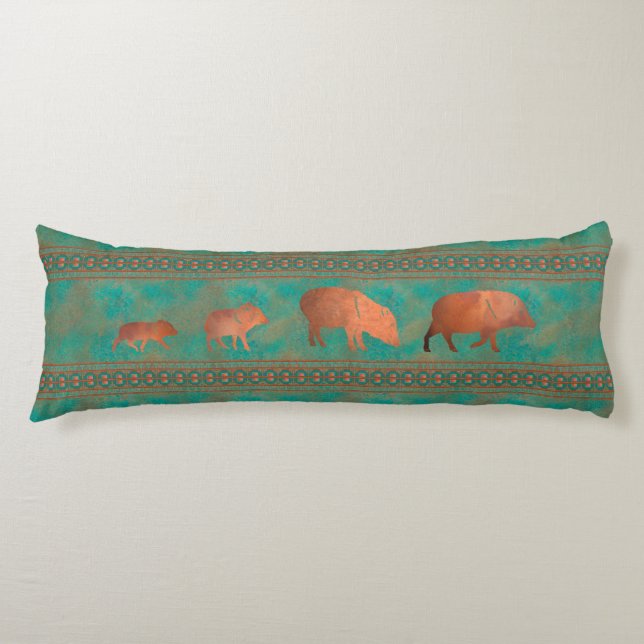 Coussins Longs Cute sud-ouest Javelina Famille Cuivre Turquoise (Devant)