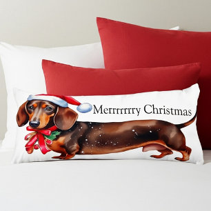 Coussins Longs Dachshund de Noël mignon personnalisé