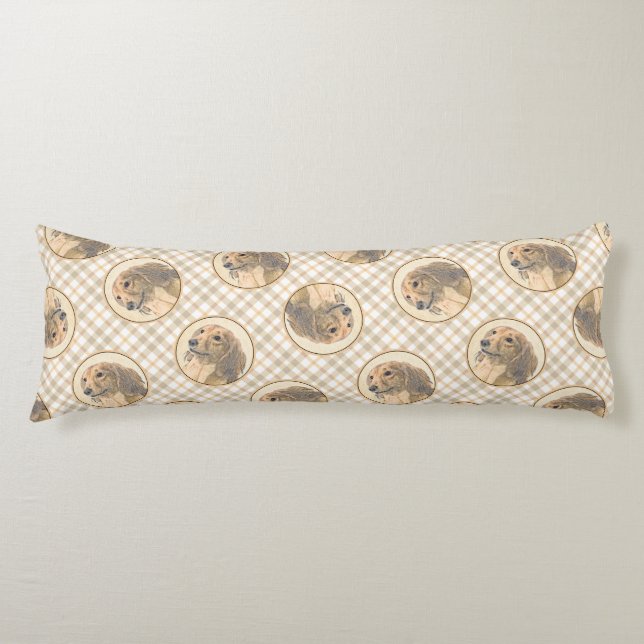 Coussins Longs Dachshund Longhaerienne peinture rouge original ch (Devant)