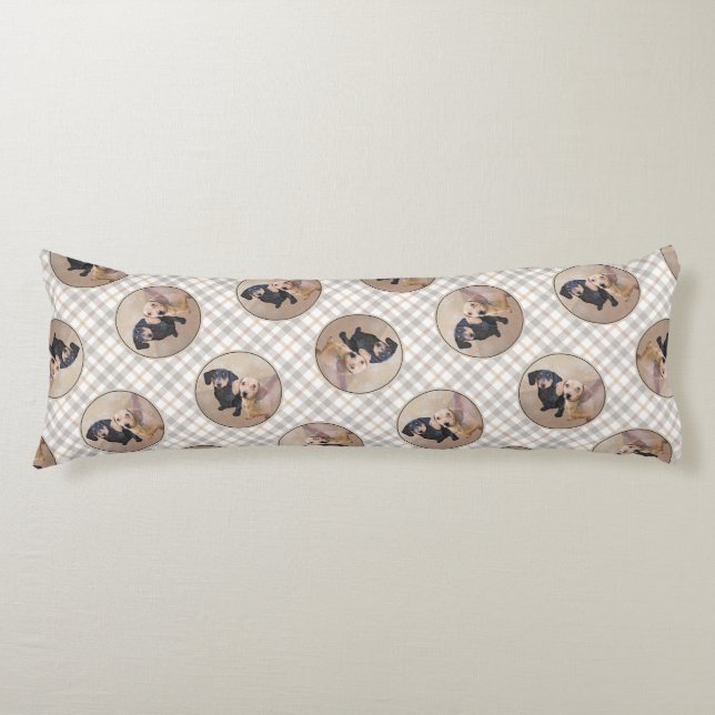 Coussins Longs Dachshund Peinture Smooth Black & Tan Red Dog Art (Devant)