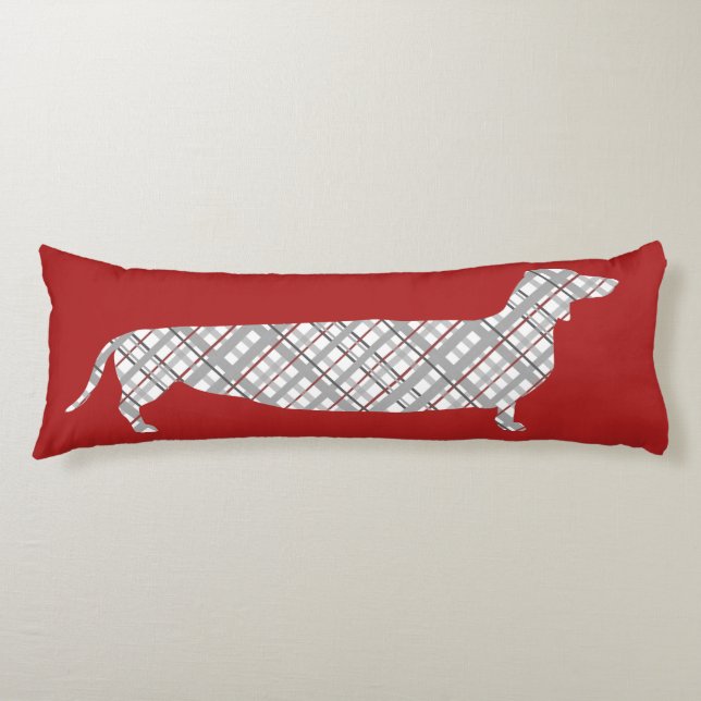 Coussins Longs Dachshund plaid sur rouge (Devant)