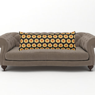 Coussins Longs Dahlia jaune motif floral sur noir