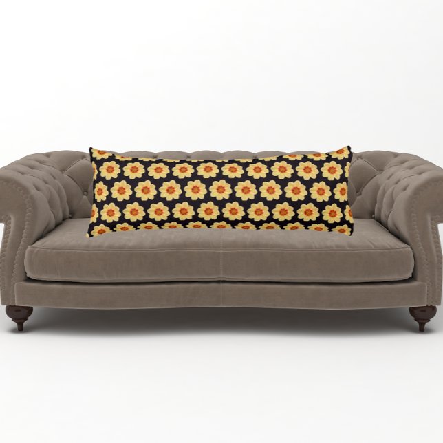 Coussins Longs Dahlia jaune motif floral sur noir (In Situ)