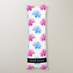 Coussins Longs Dahlia rose et bleu, motif floral, Votre nom