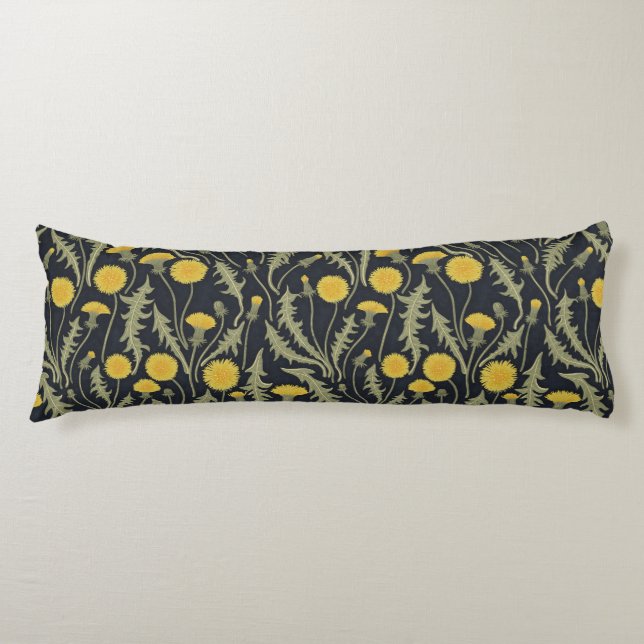Coussins Longs Dandelions, vert, jaune et noir (Devant)