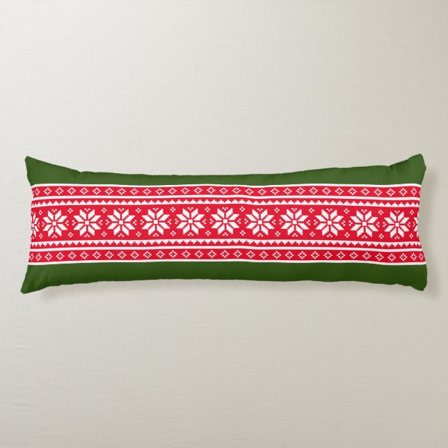 Coussins Longs Décor de lit motif en flocon rouge vert tendre (Devant)