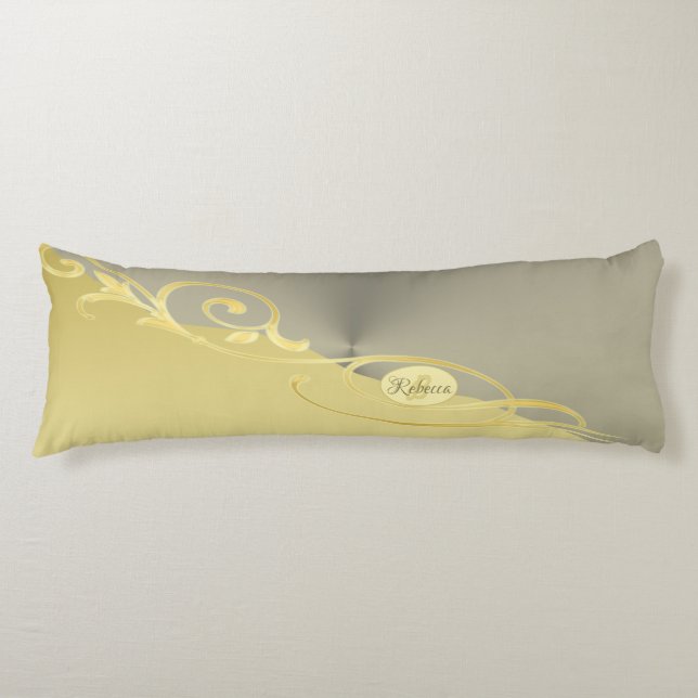Coussins Longs Décor de luxe sur or & argent, Monogramme (Devant)