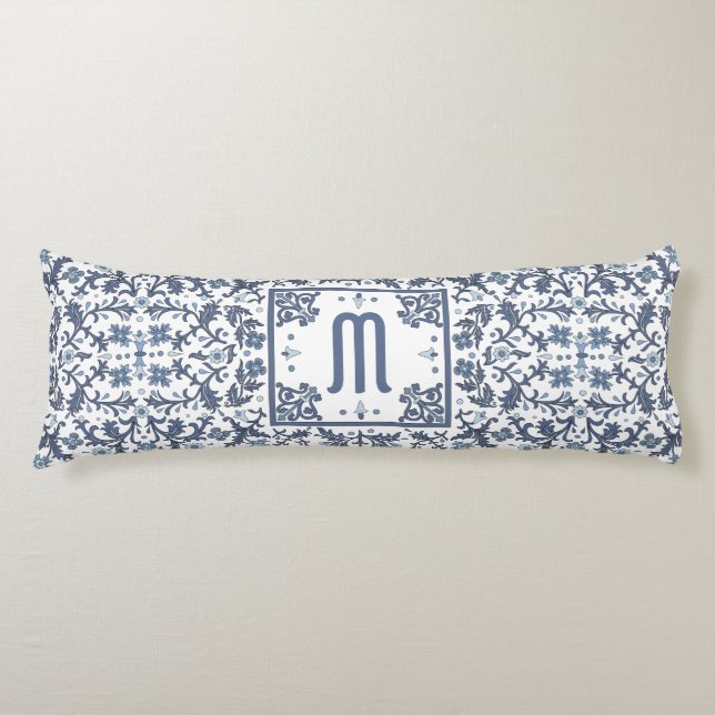 Coussins Longs Denim Bleu Monogramme Orné (Devant)