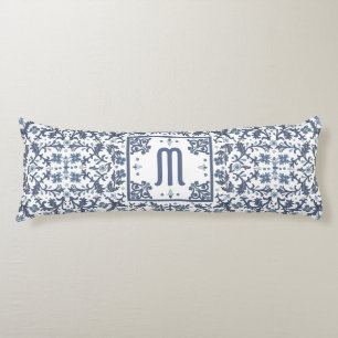 Coussins Longs Denim Blue Orné Monogramme