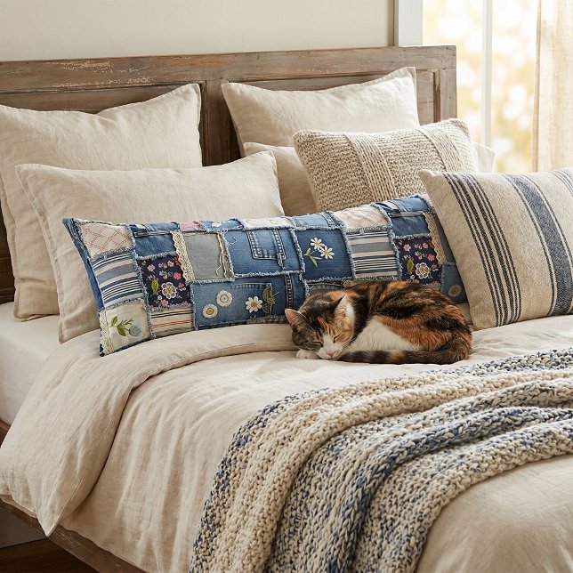 Coussins Longs Denim Patchwork (Créateur téléchargé)