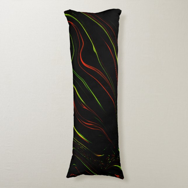 Coussins Longs Des traces ondulées vertes et rouges sur fond noir (Devant (Vertical))