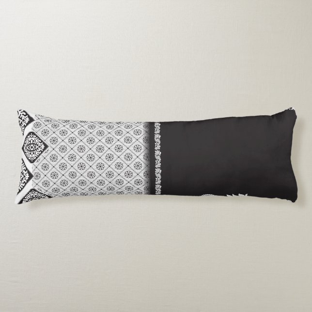 Coussins Longs Design en tissu noir et blanc avec complexe (Devant)