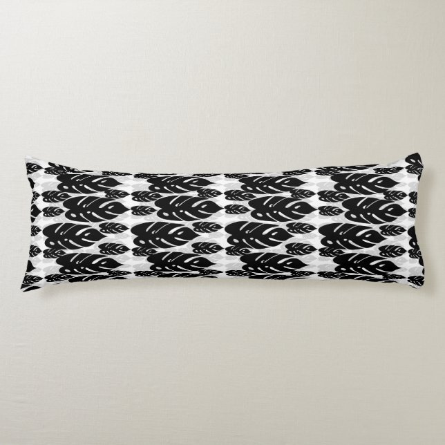 Coussins Longs Design Feuille noir et blanc (Devant)
