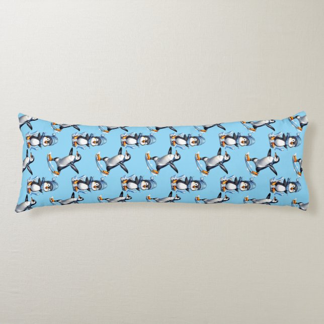 Coussins Longs Design Motif de pingouins (Devant)