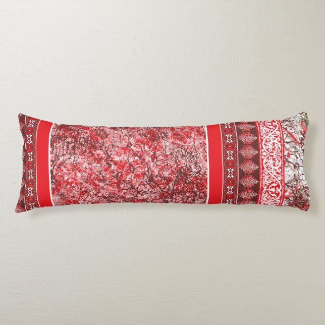 Coussins Longs Design textile rectangulaire avec rouge orné, blan (Devant)
