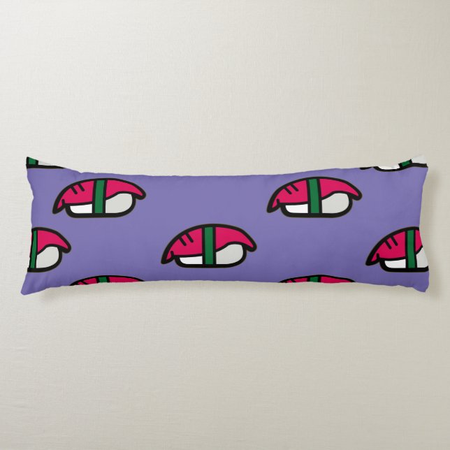 Coussins Longs Dessin Kawaii Sushi, Riz de Poisson et Algues (Devant)