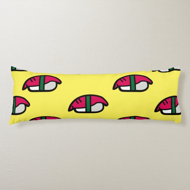Coussins Longs Dessin Kawaii Sushi, Riz de Poisson et Algues (Devant)
