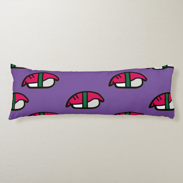 Coussins Longs Dessin Kawaii Sushi, Riz de Poisson et Algues (Devant)