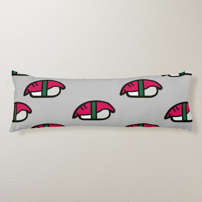 Coussins Longs Dessin Kawaii Sushi, Riz de Poisson et Algues (Devant)