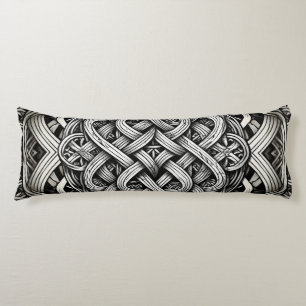Coussins Longs Détaillierte Schwarz-Weißer keltischer Knoten 0001