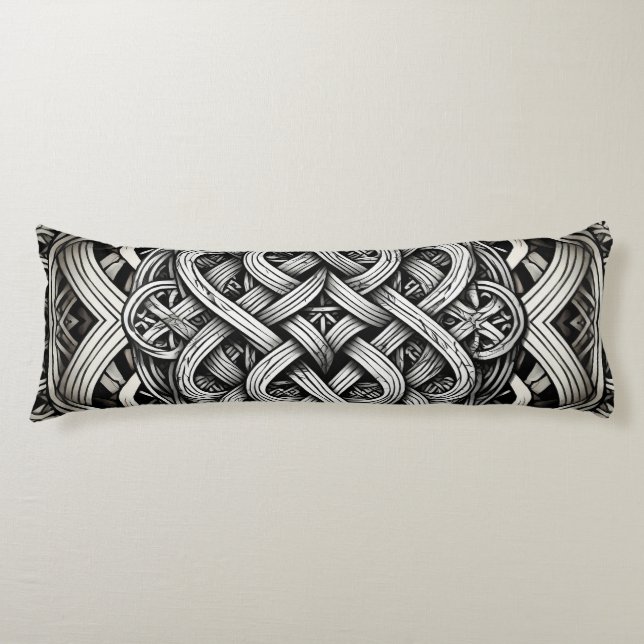 Coussins Longs Détaillierte Schwarz-Weißer keltischer Knoten 0001 (Devant)