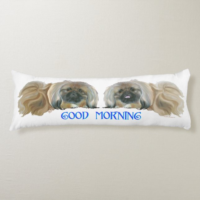 Coussins Longs Deux Pekingese Bonjour (Devant)