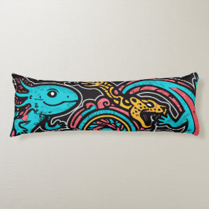 Coussins Longs Dieu aztèque Xolotl combattant l'art tribal de la